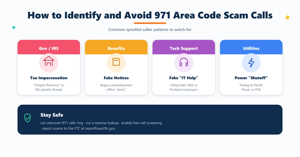 How to identify and avoid 971 area code scam calls — caller ID spoofing, reverse lookup, and FTC reporting