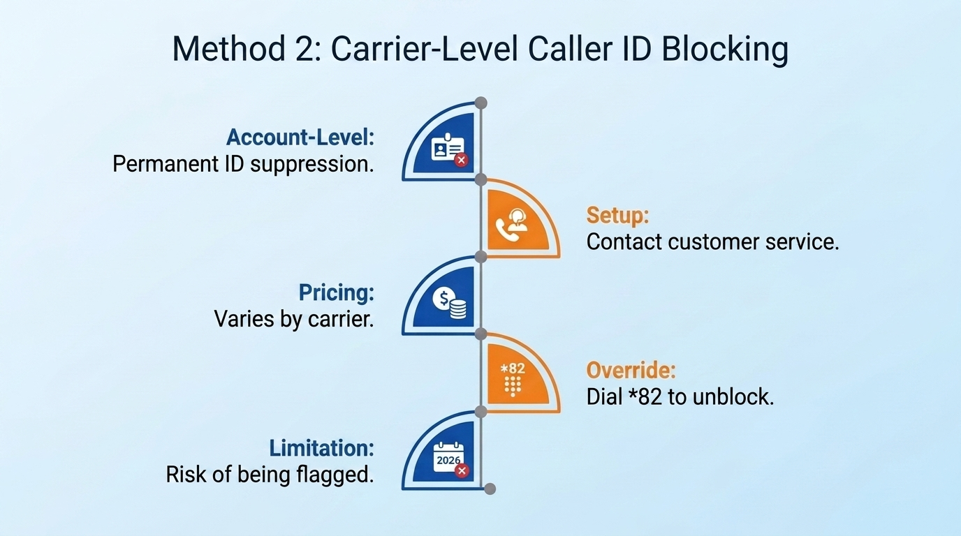 Carrier-Level Caller ID Blocking: AT&T, Verizon, T-Mobile account-level suppression with *82 override