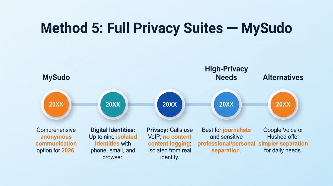 MySudo Full Privacy Suite: Up to 9 compartmentalized identities each with phone, email, browser, and payment card