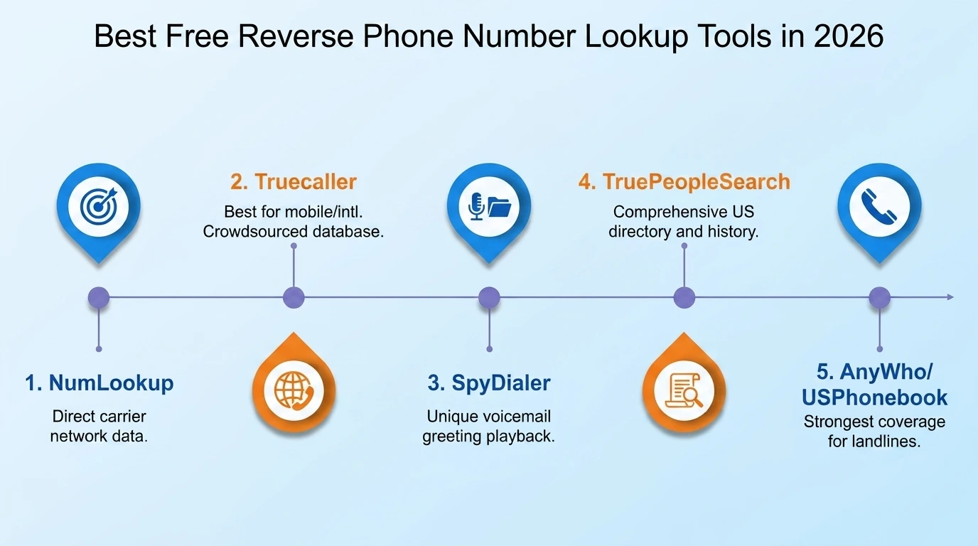 Best free reverse phone number lookup tools — NumLookup Truecaller SpyDialer TruePeopleSearch