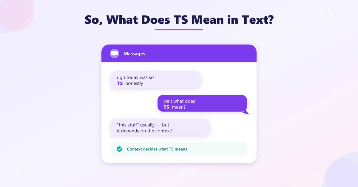 Chat window showing the question what does TS mean in text and the reply this stuff