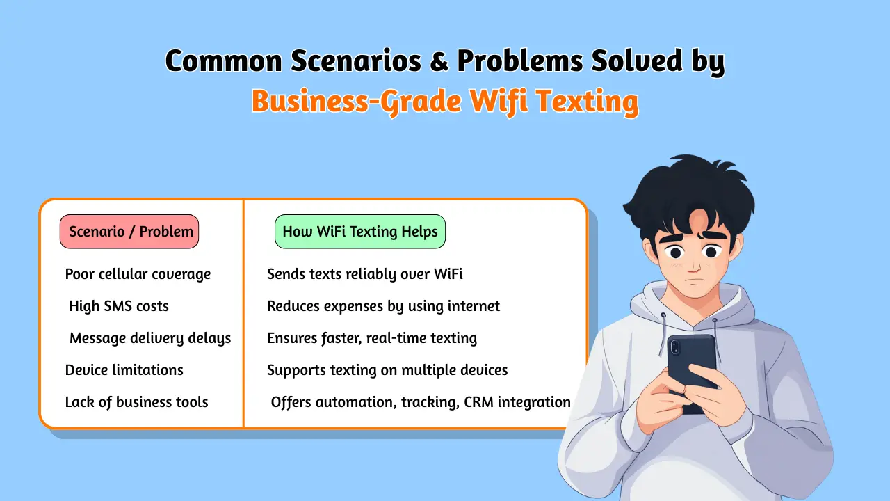 สถานการณ์ทั่วไปและปัญหาที่ได้รับการแก้ไขโดยการส่งข้อความผ่าน Wi-Fi ในระดับธุรกิจ